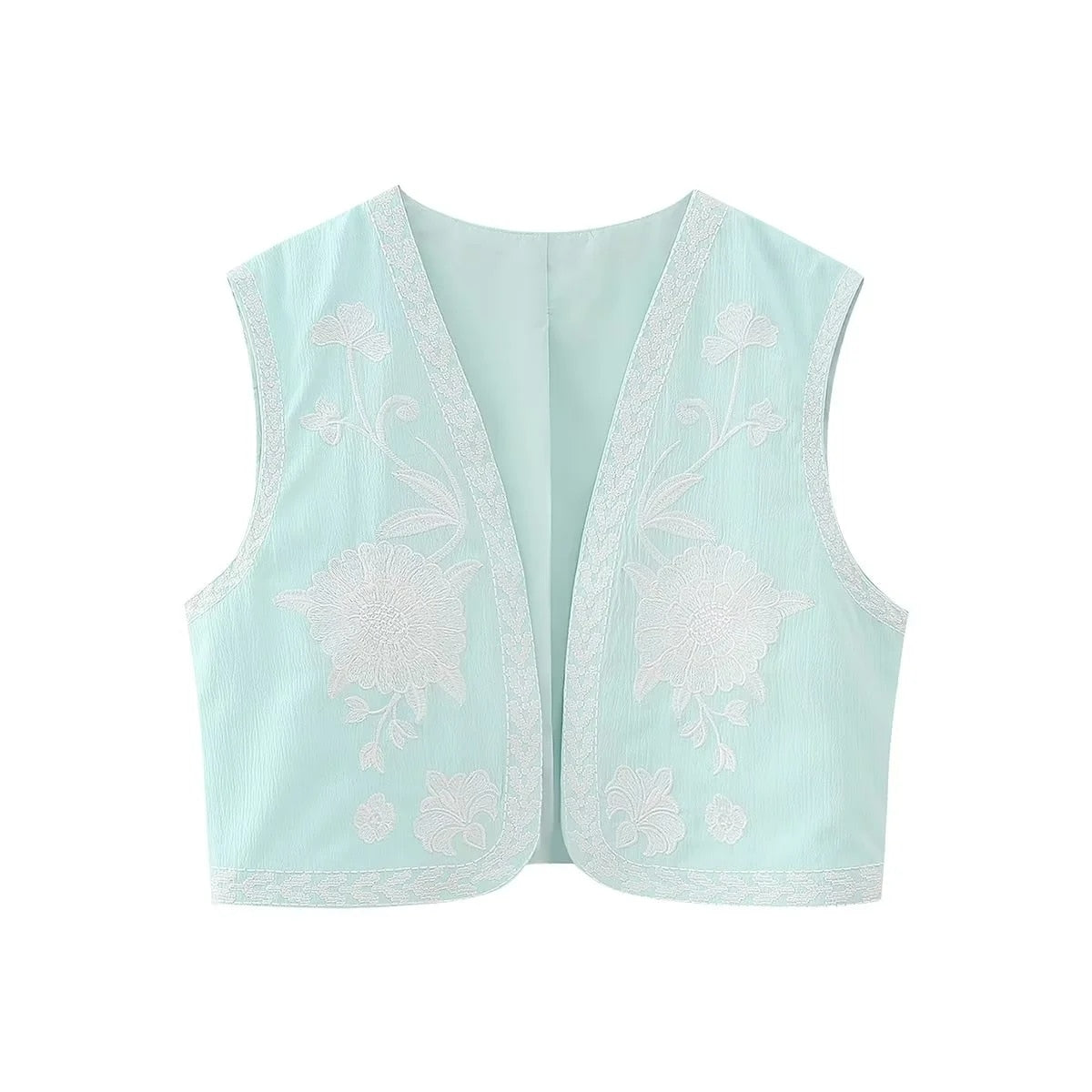 Gilet Fleuri Femme <br> Vintage Bleu-Vert