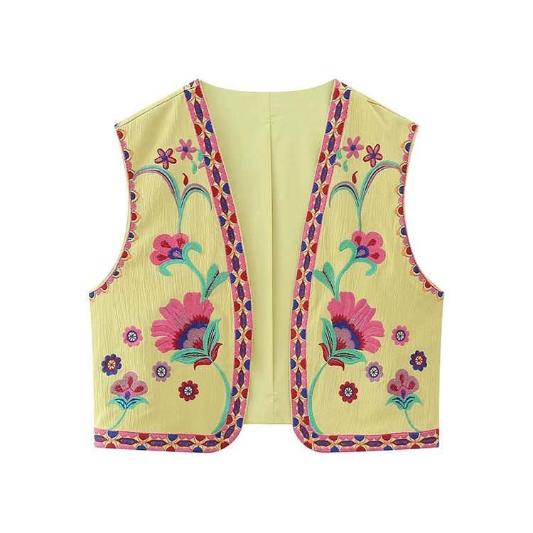 Gilet Fleuri Femme <br> Vintage Design Jaune