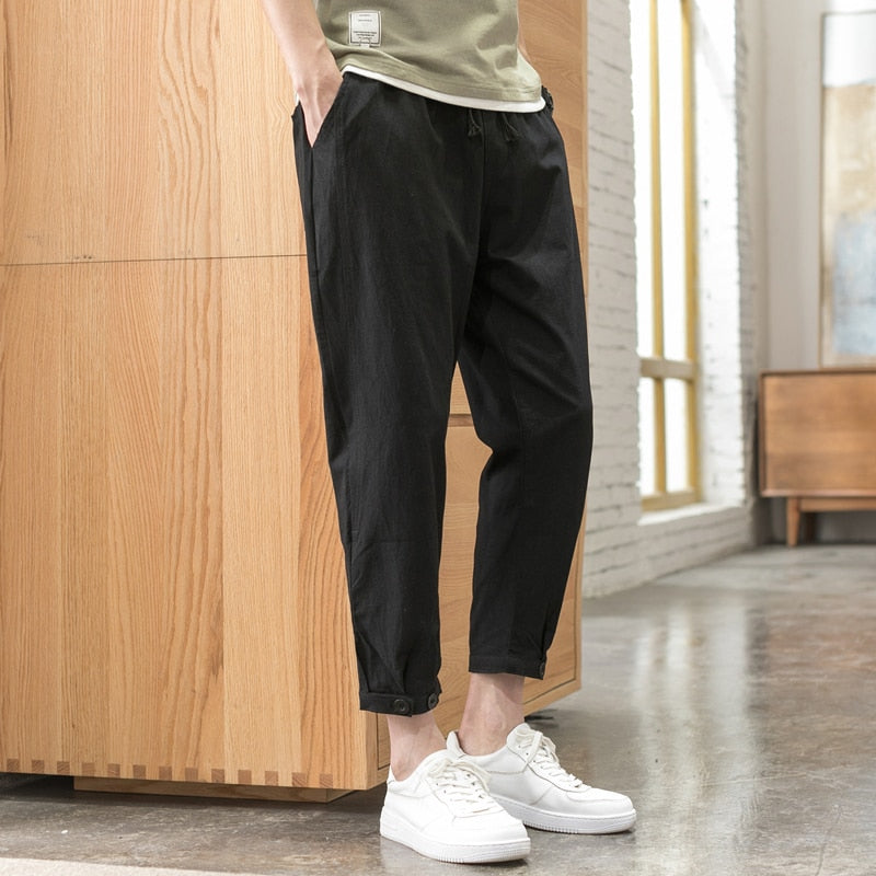 Pantalon Lin Homme <br> Ourlet Noir