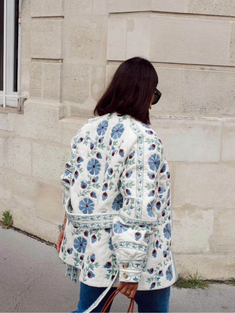 Chaqueta acolchada floral para mujer