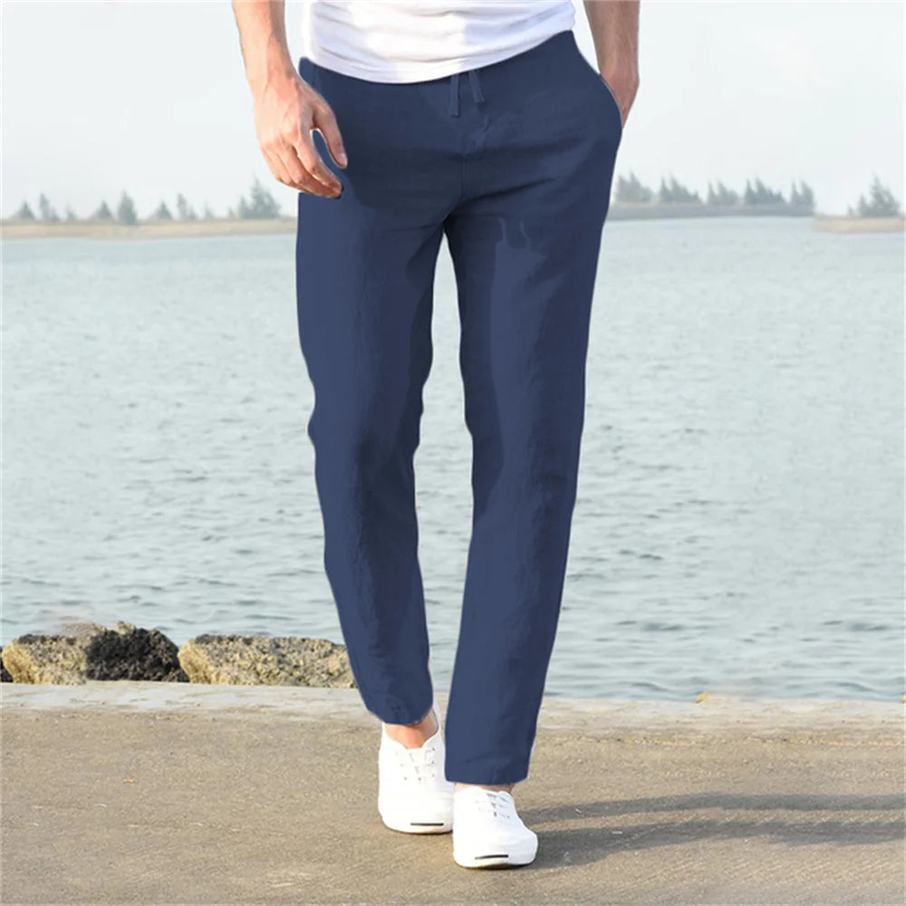 Pantalones de lino estilo mediterráneo para hombre
