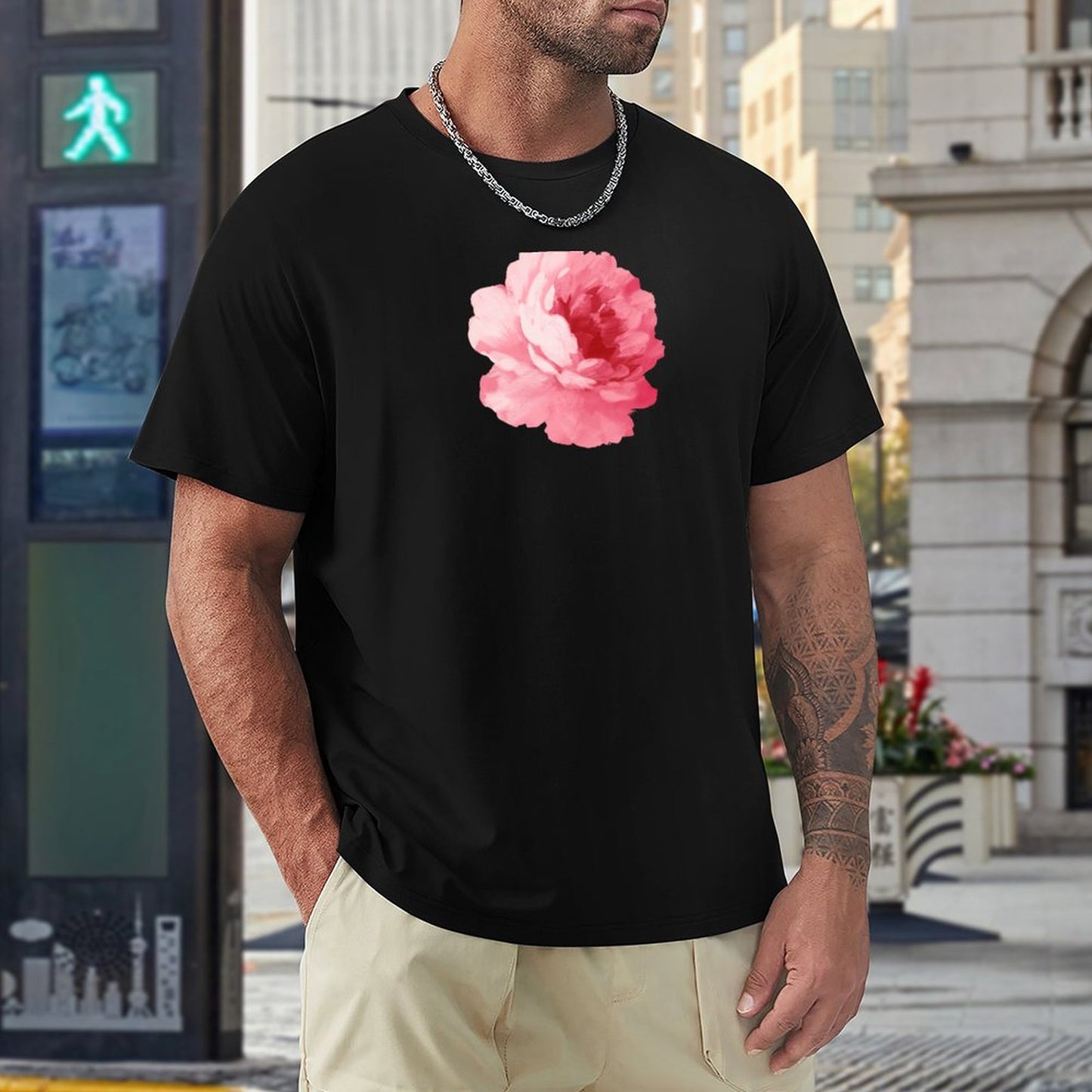 T-Shirt Fleur Premium <br> Pivoine Noir