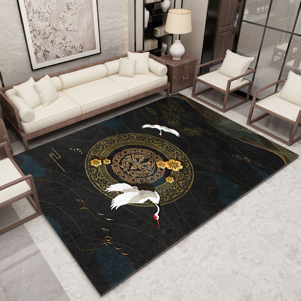 Tapis Fleur <br> Style Chinois Noir Oiseau