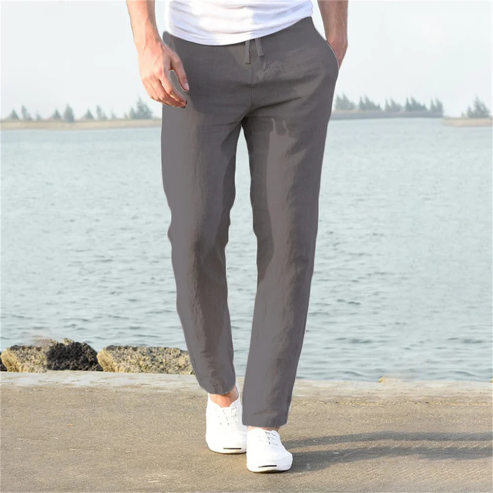 Pantalones de lino estilo mediterráneo para hombre