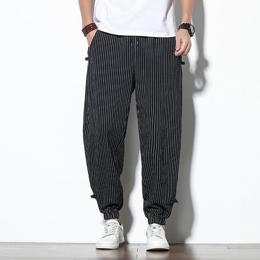 Pantalon Lin Homme <br> Rayure Noir