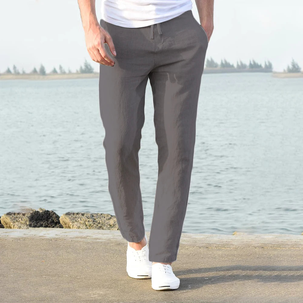 Pantalones de lino estilo mediterráneo para hombre