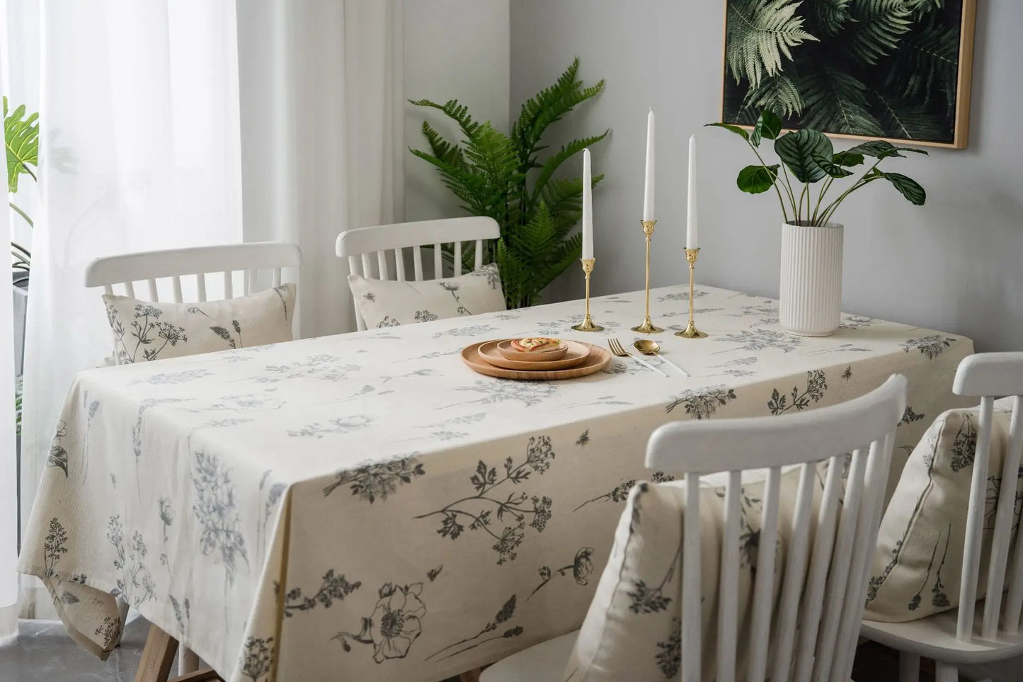 White Floral Tablecloth