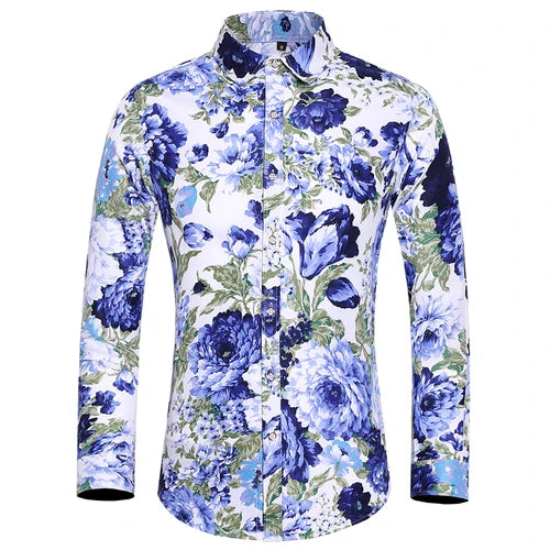 Chemise A Fleur Homme <br> Longue Coloré Bleu