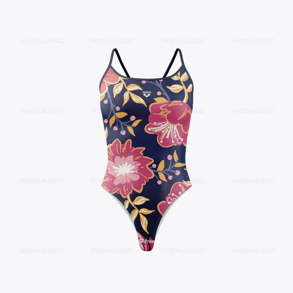 Maillot De Bain Fleuri <br> Epuré Bleu Foncé