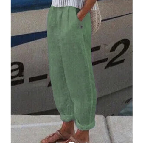 Pantalon Lin Femme  Classe Vert