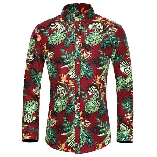 Chemise A Fleur Homme <br> Longue Rouge