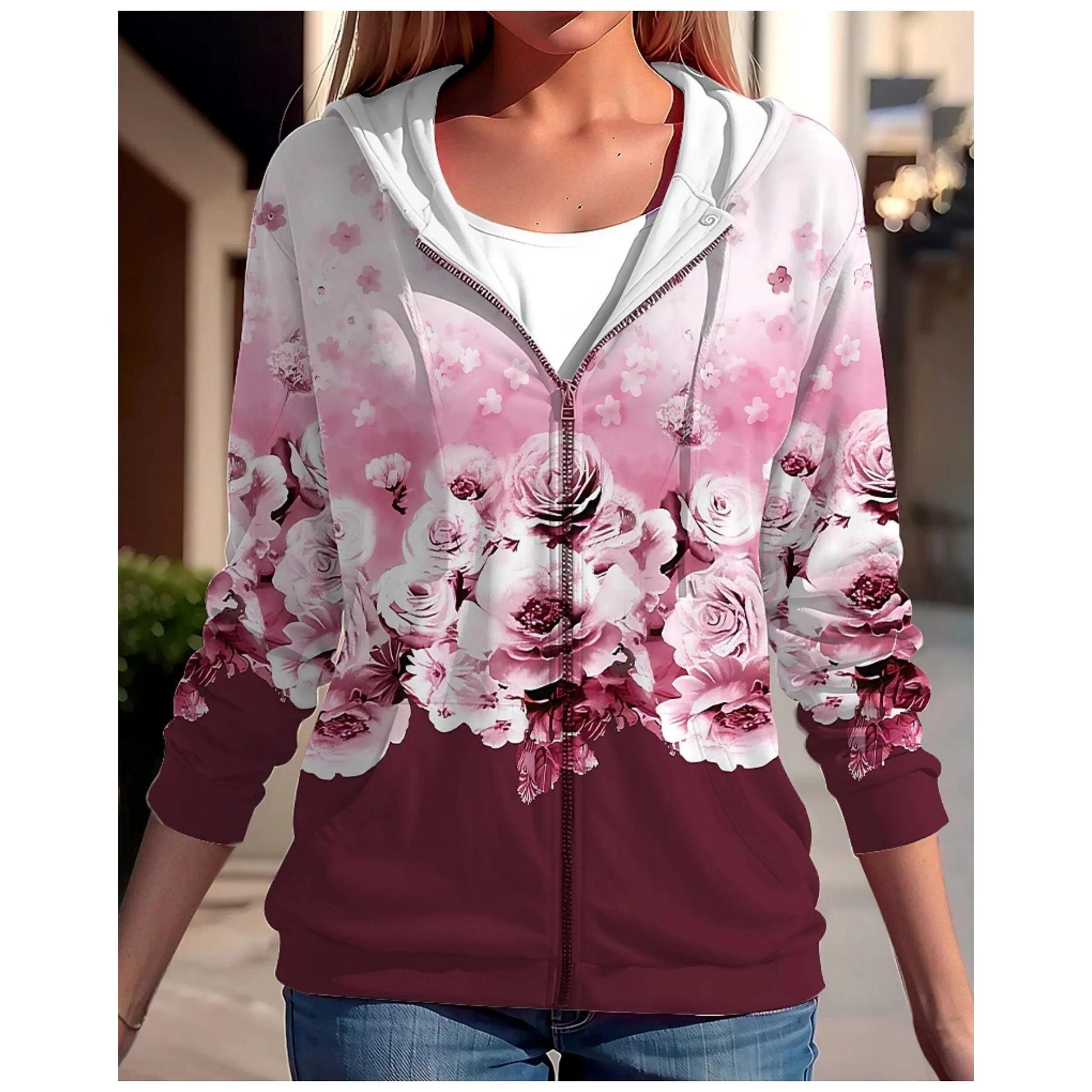 Pull Fleuri <br> Naturel Rose