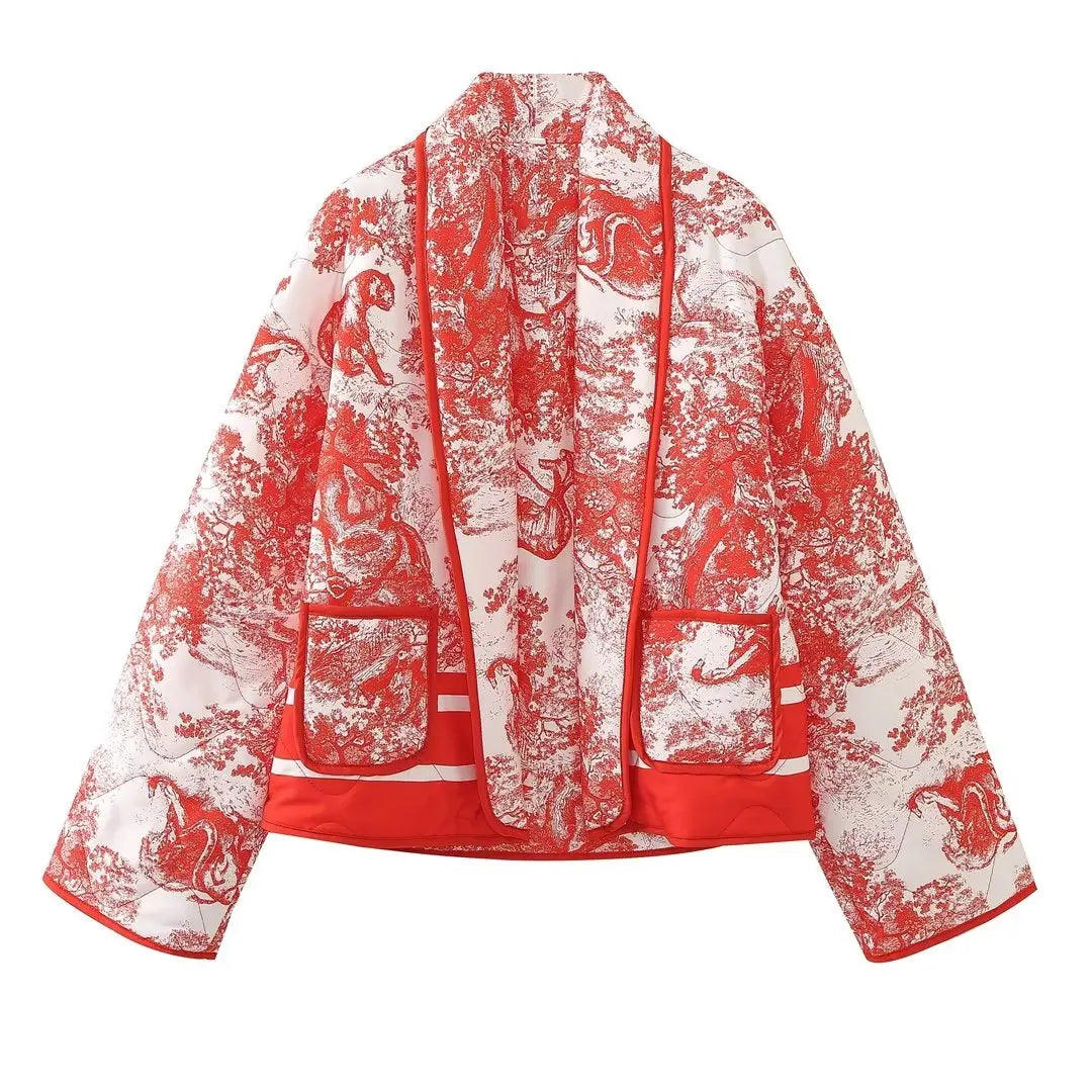 Veste Fleurie <br> Matelassée Rouge