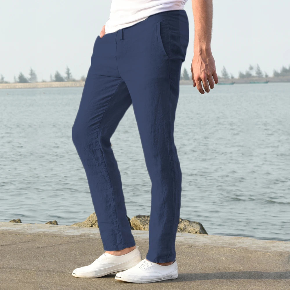 Pantalones de lino estilo mediterráneo para hombre