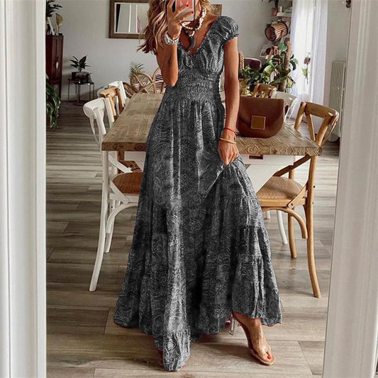 Robe Fleurie <br> Classe Vintage Gris