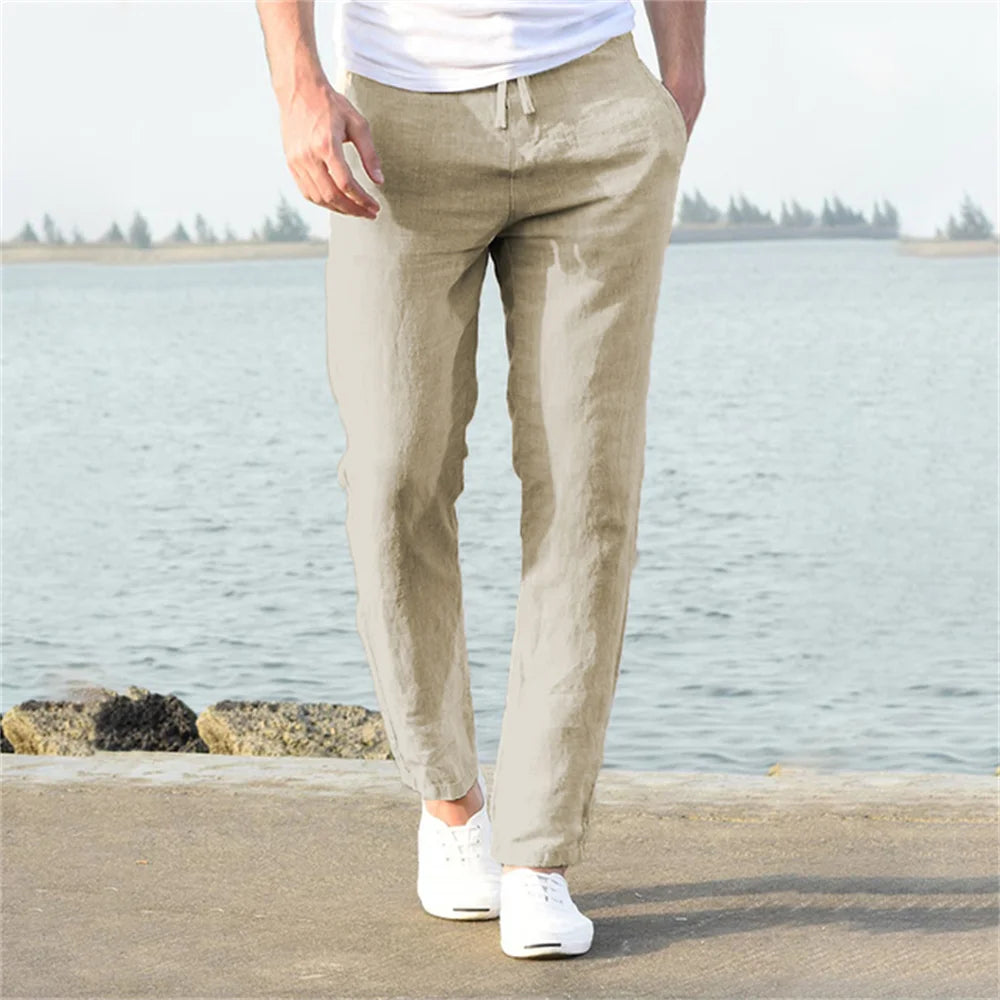Pantalones de lino estilo mediterráneo para hombre