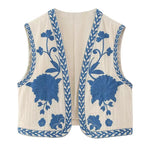 Gilet Fleuri Femme  Epuré Blanc-Bleu