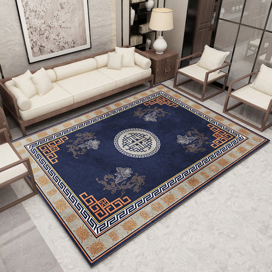 Tapis Fleur <br> Style Chinois Bleu-Orange