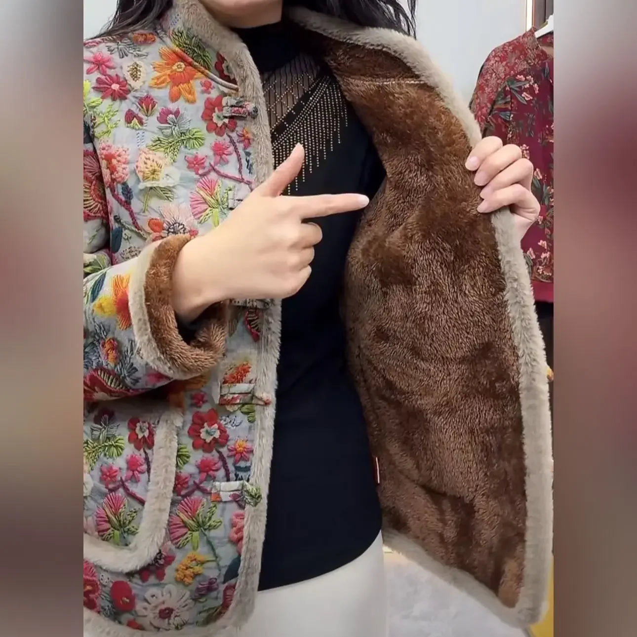 Veste en Laine Chaude pour Hiver Fleurie