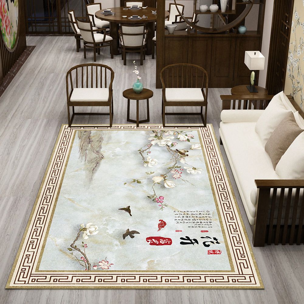 Tapis Fleur <br> Style Chinois Oiseau Blanc