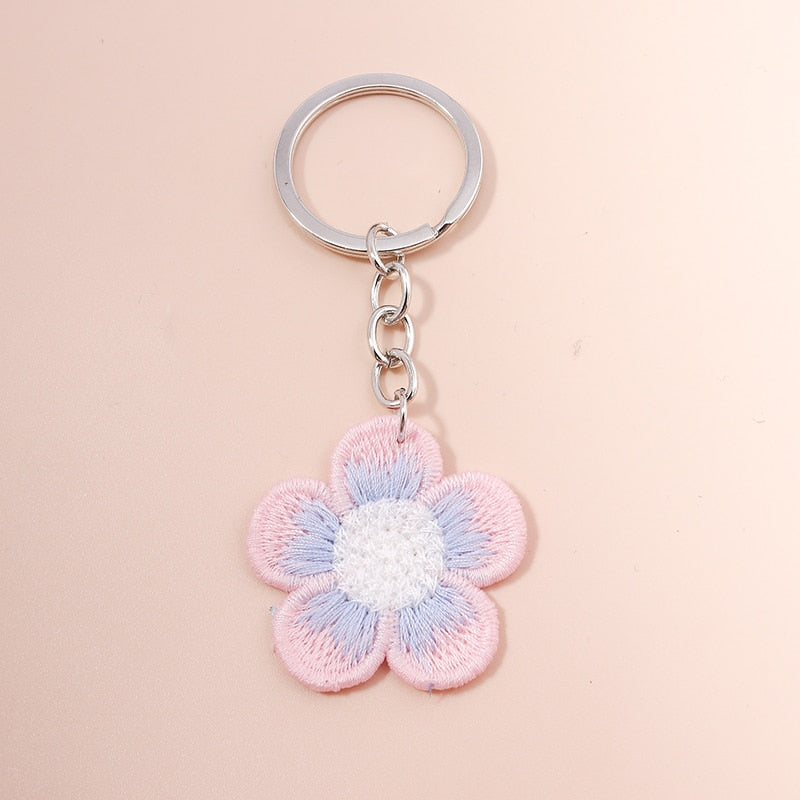 Porte Clé Fleur <br> Marguerite Brodée Coloré