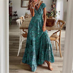 Robe Fleurie  Classe Vintage Verte