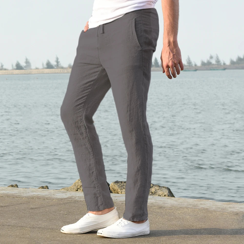 Pantalones de lino estilo mediterráneo para hombre