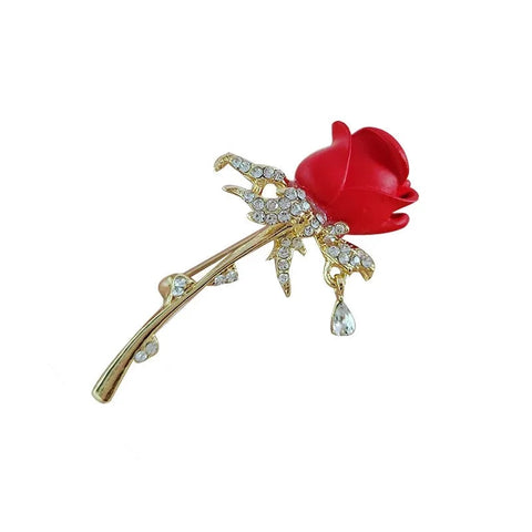 Broche Fleur  Rose Rouge Epuré