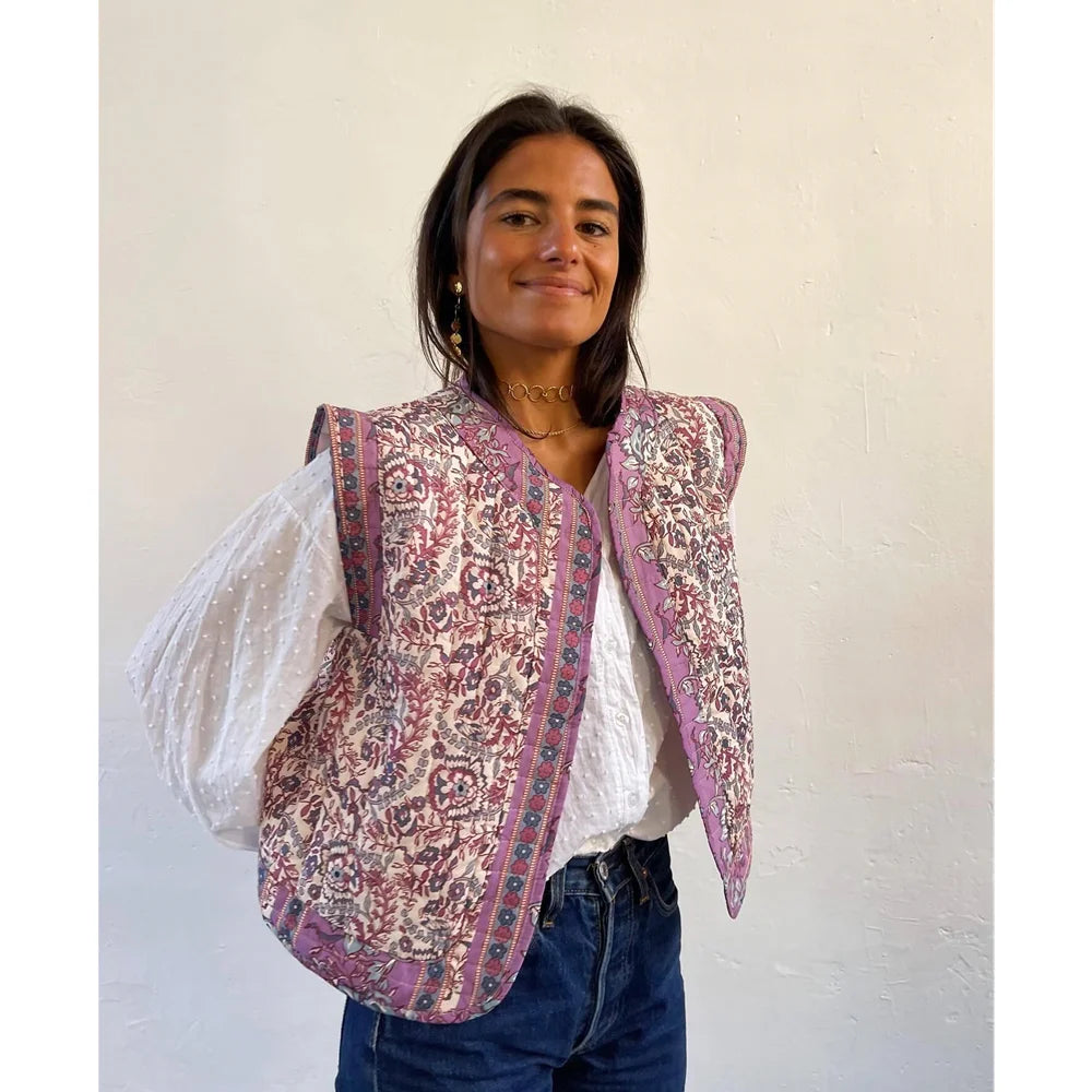 Chaqueta floral sin mangas