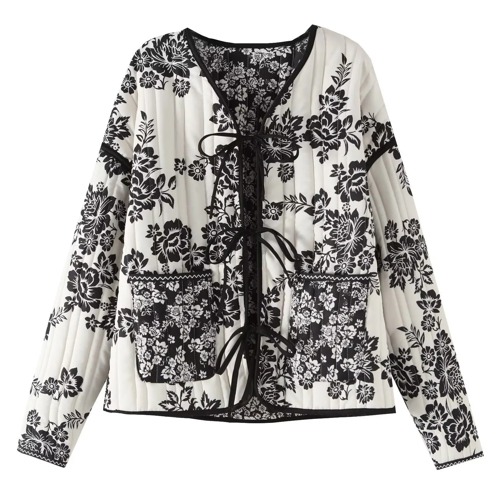 Veste Fleurie <br> Réversible Noir Et Blanc