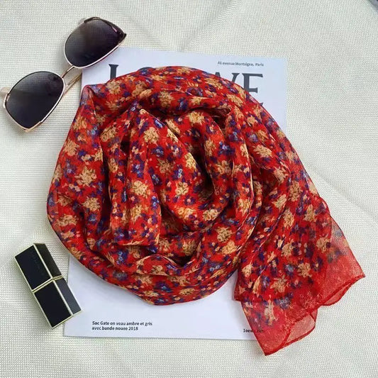 Foulard Fleuri <br> Soie Rouge