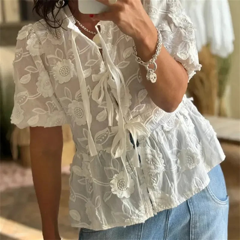 Chemise Blanche A Fleur Femme