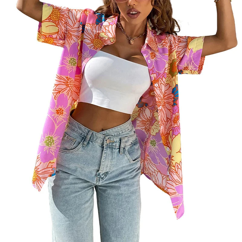 Camisa hawaiana de flores para mujer