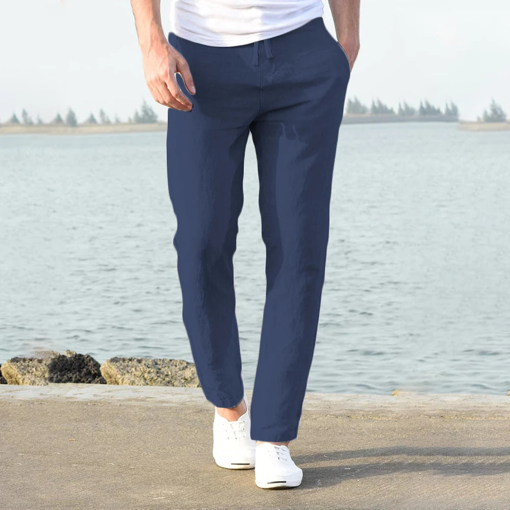 Pantalones de lino estilo mediterráneo para hombre