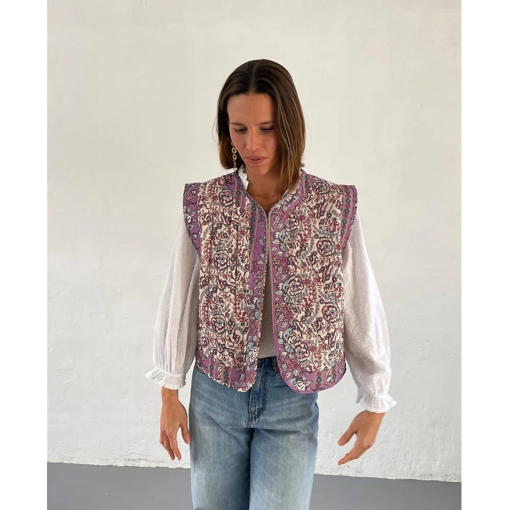 Chaqueta floral sin mangas