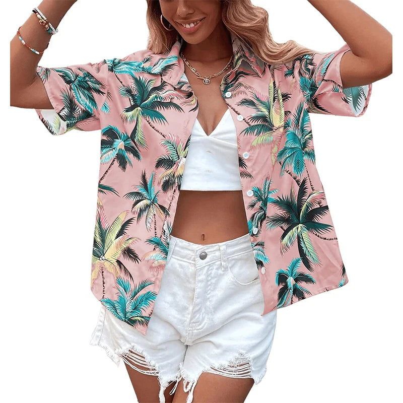 Camisa hawaiana de flores para mujer