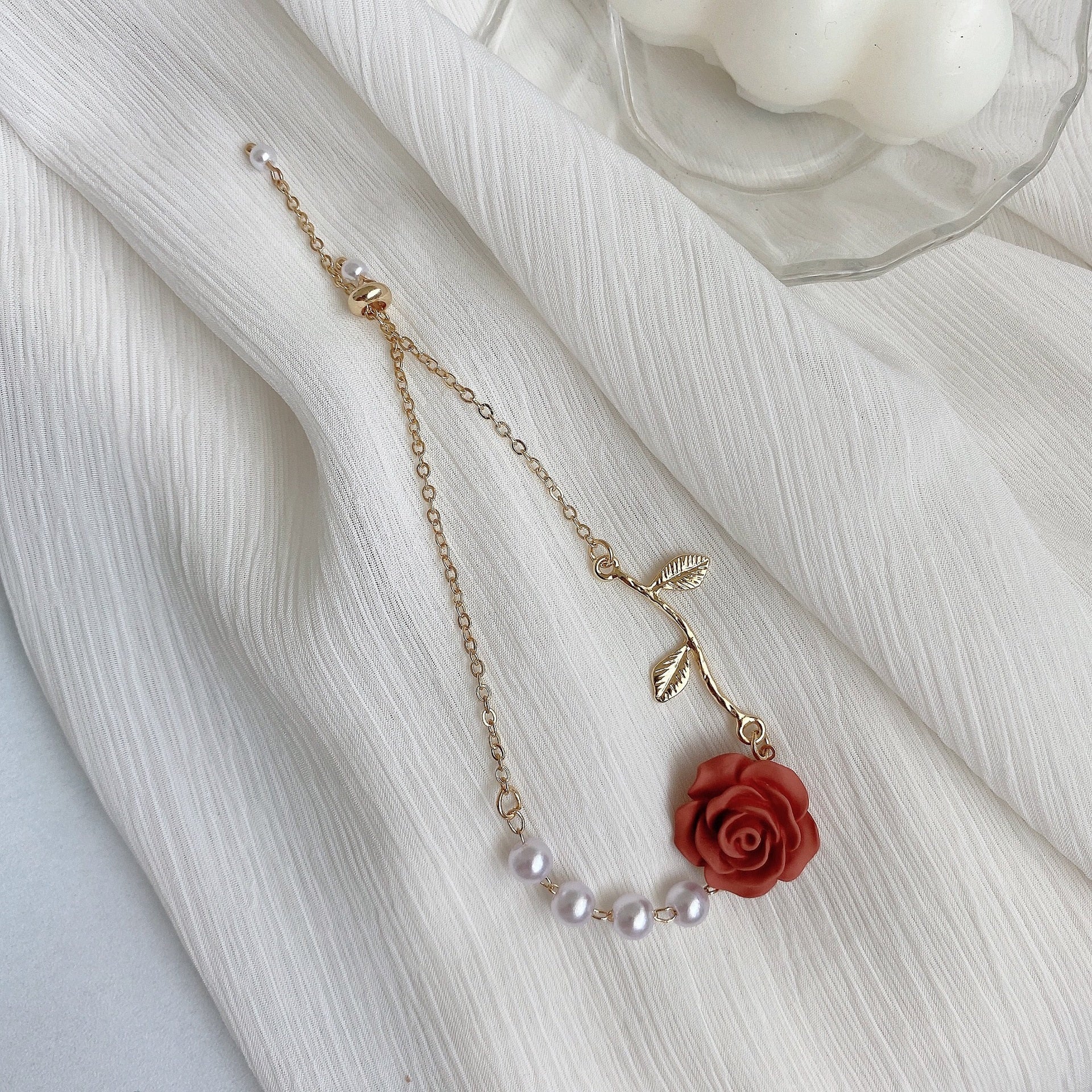 Bracelet Fleur <br> Rose Perle