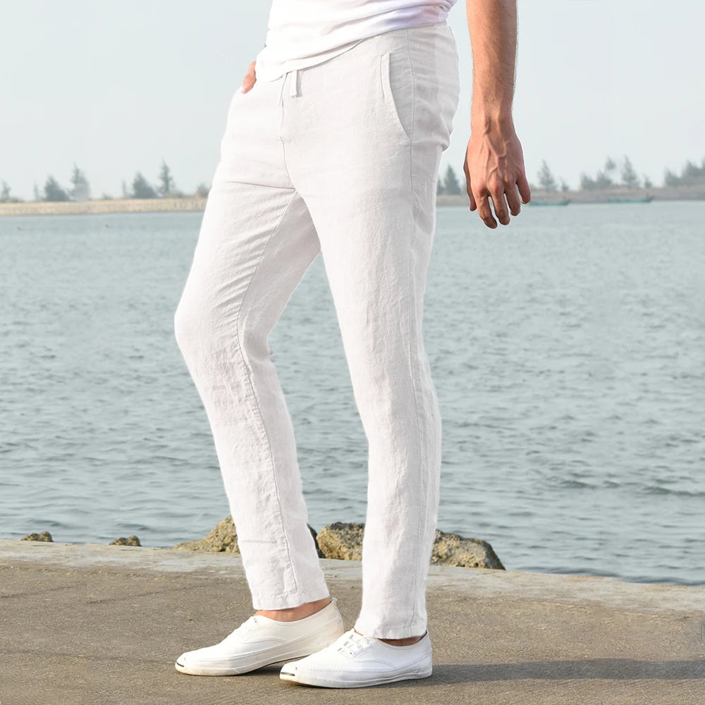 Pantalones de lino estilo mediterráneo para hombre