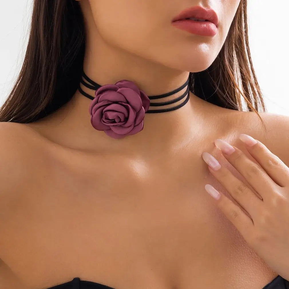 Collier Fleur Rose Ras Du Cou