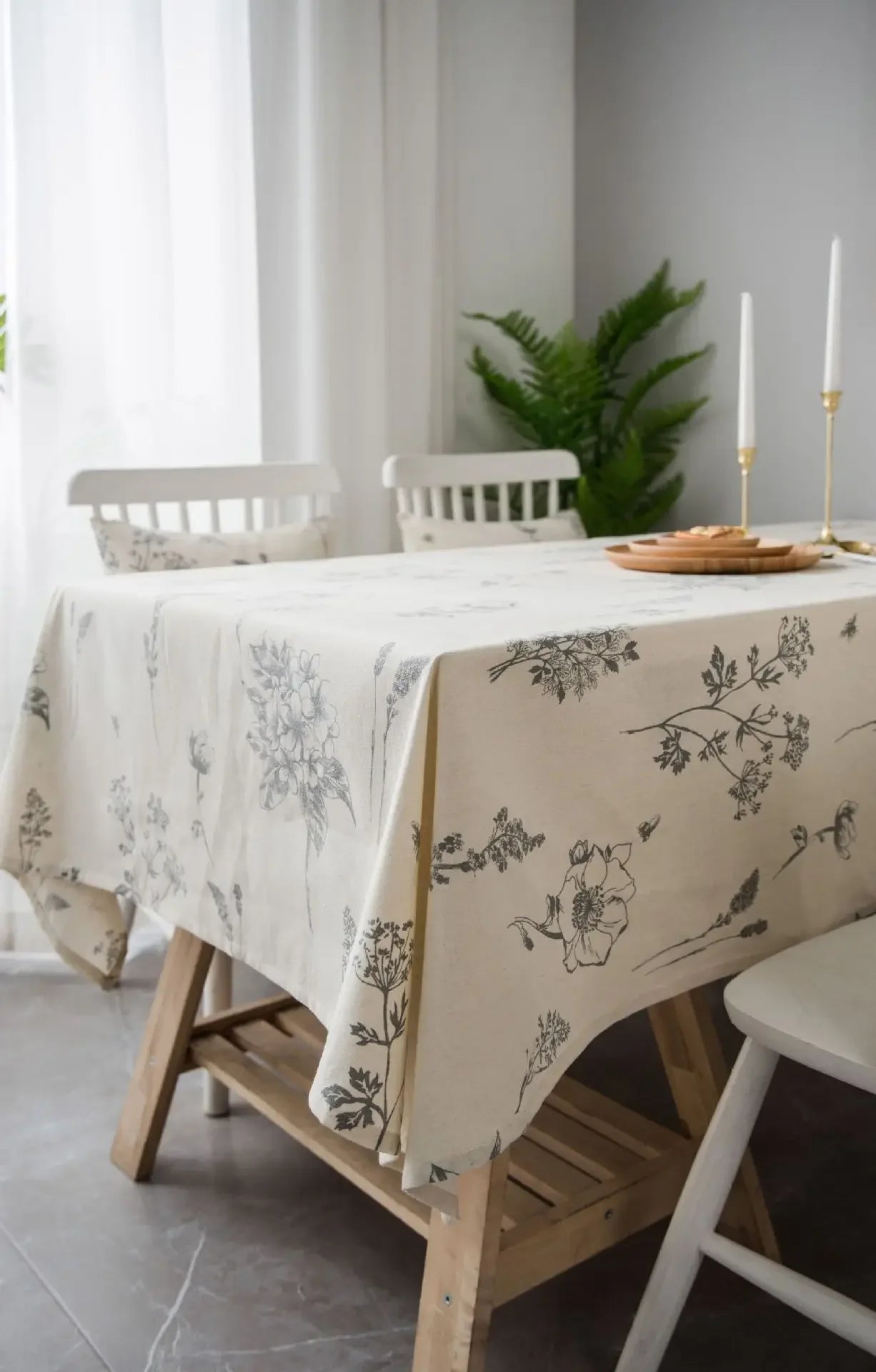 White Floral Tablecloth