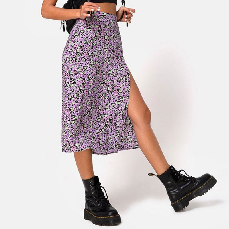 Long Floral Skirt<br> Violet Fashion