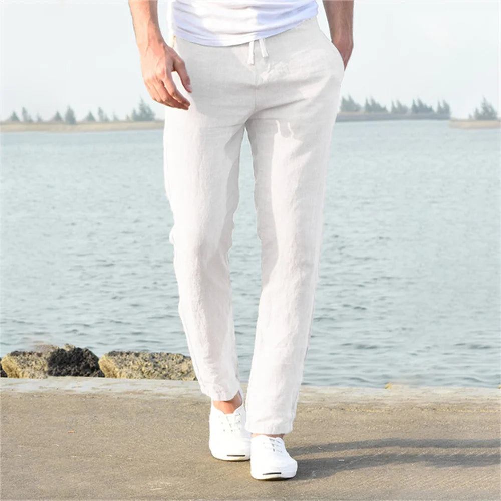 Pantalones de lino estilo mediterráneo para hombre