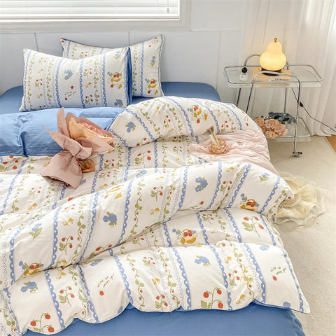 Housse De Couette Fleurie  Retro Blanc