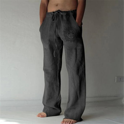 Pantalon Lin Homme  Fashion Soleil Noir Délavé