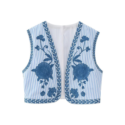 Gilet Fleuri Femme <br> Vintage Bleu