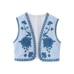 Gilet Fleuri Femme  Vintage Bleu