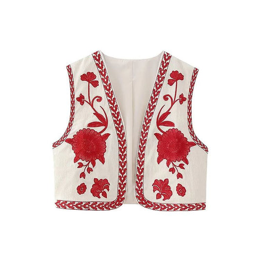 Gilet Fleuri Femme <br> Vintage Rouge-Blanc