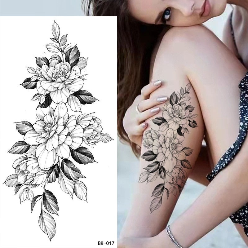 Tatouage Fleur <br> Rose Feuillage