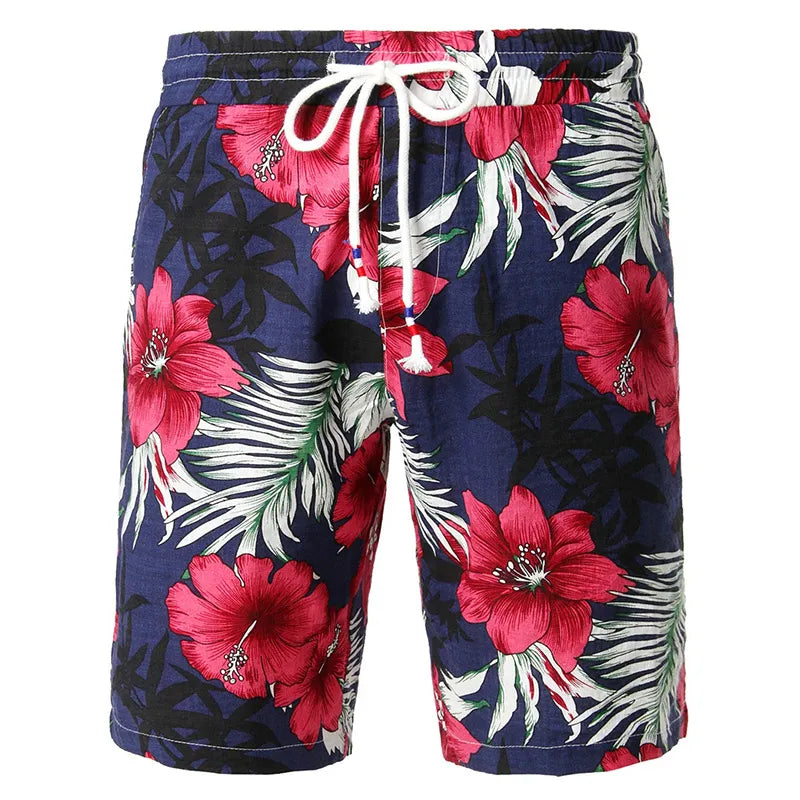 Short De Bain A Fleur <br> Bleu Rose