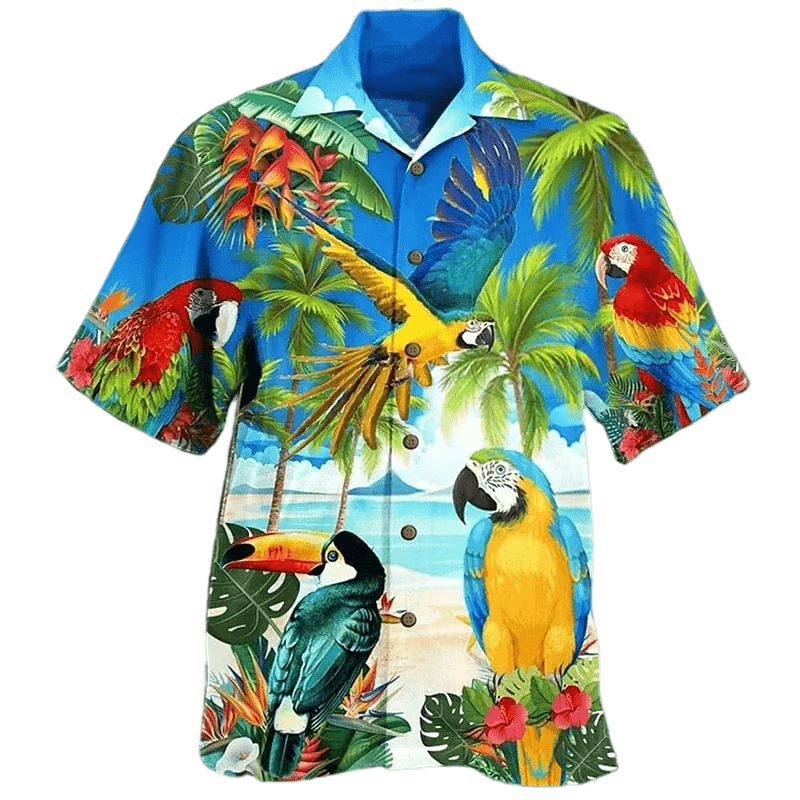 Chemise A Fleur Homme <br> Hawaïenne Oiseaux